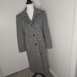 Talbots Petites Size 6 Aline Wool Coat Grey And Black Herringbone Pattern